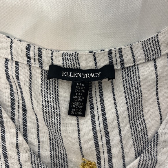 NWT Ellen Tracy Women's S Linen Blouse Blue Striped Sleeveless Beachy Tank Zip - Picture 11 of 11